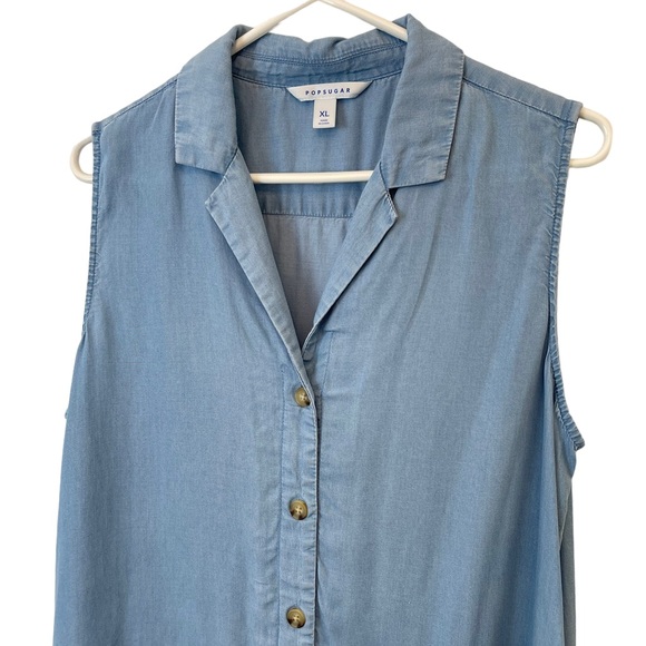 POPSUGAR Blue Chambray Mini Dress With Pockets Women Size XL - Picture 3 of 11
